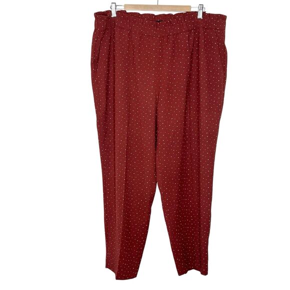 Express Polka Dot Ankle High Rise Pants Rust Womens XL Paperbag Elastic Waist - Picture 1 of 10